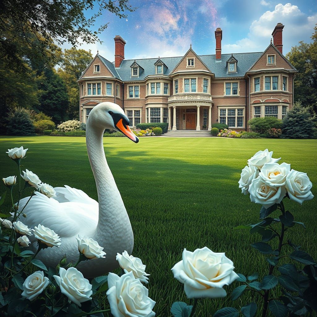 Ethereal Swan Amidst Victorian Splendor