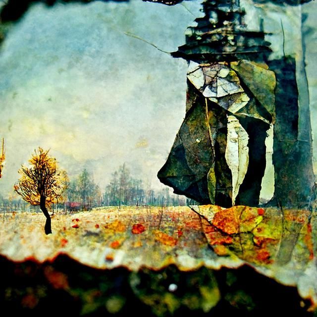 Ephemeral Leaf Falls in Mixed Media Collage