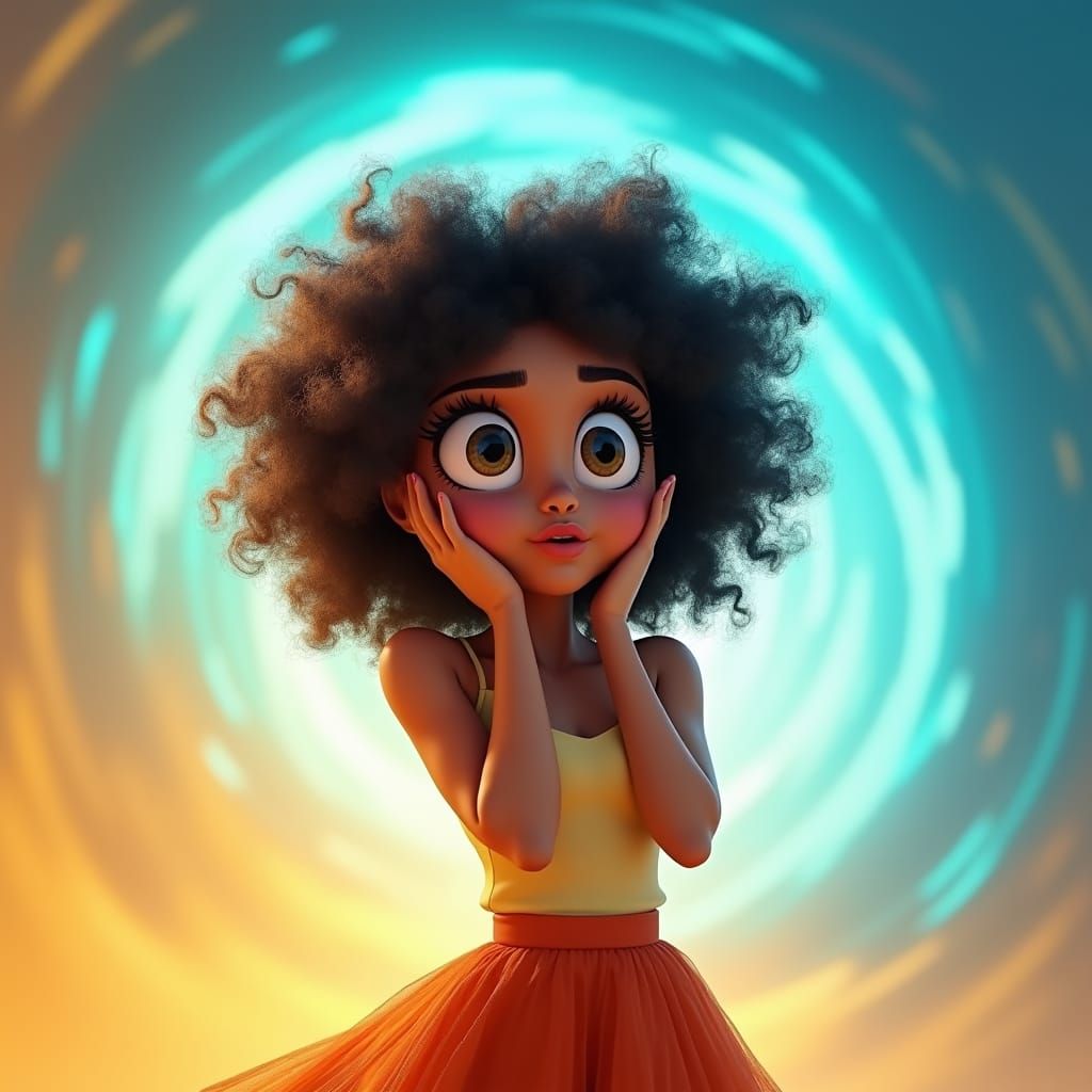 Surprised Woman in a Colorful Digital Art Style