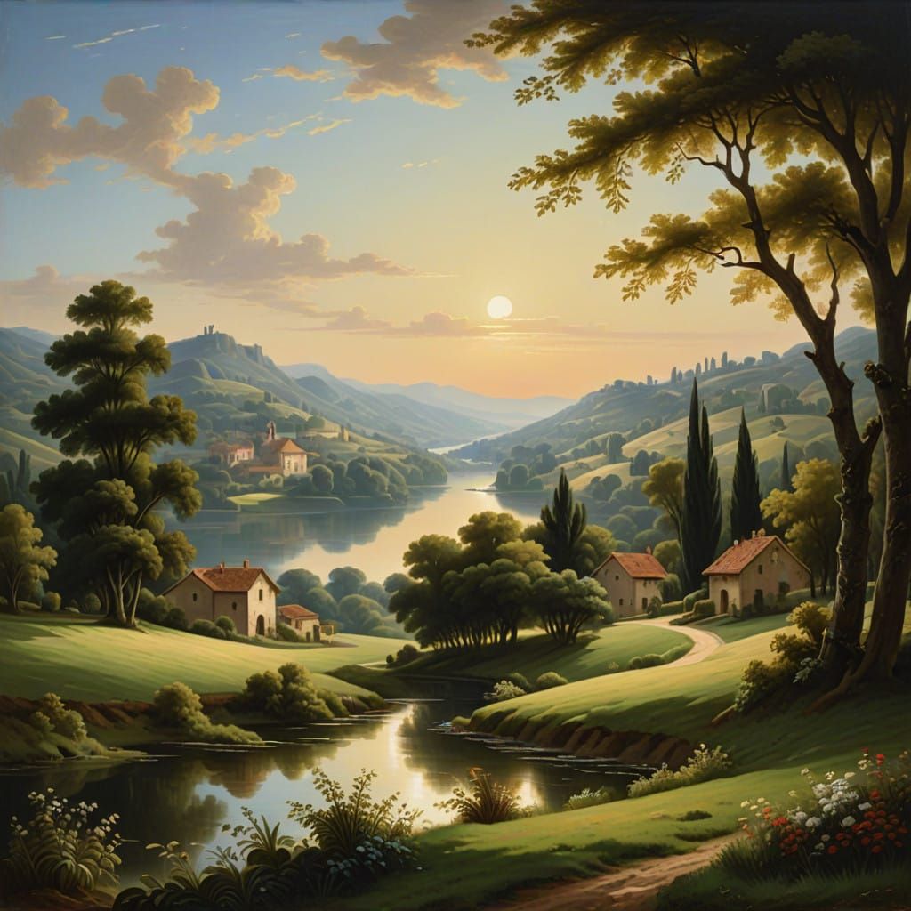 A beautiful rural landscape in neo-classical style