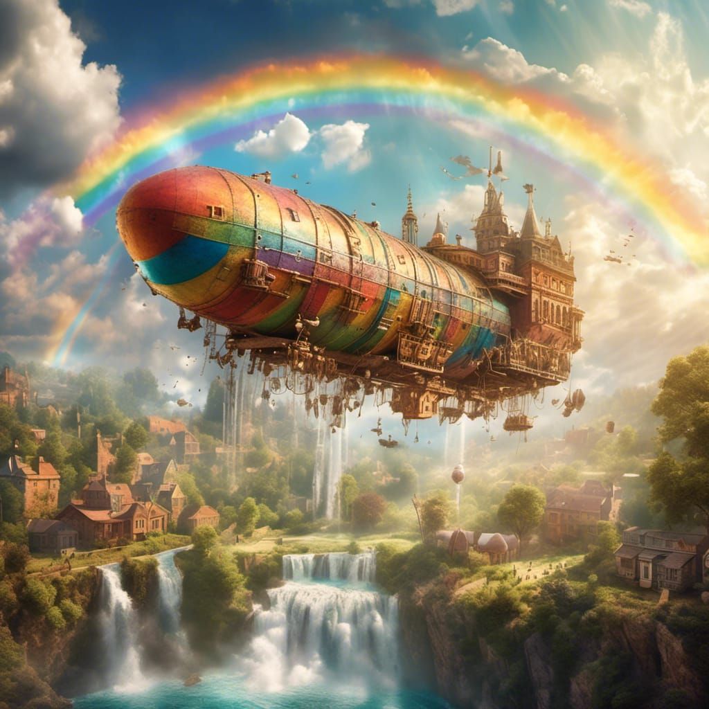 Old West Sun Trains with Rainbow Waterfall