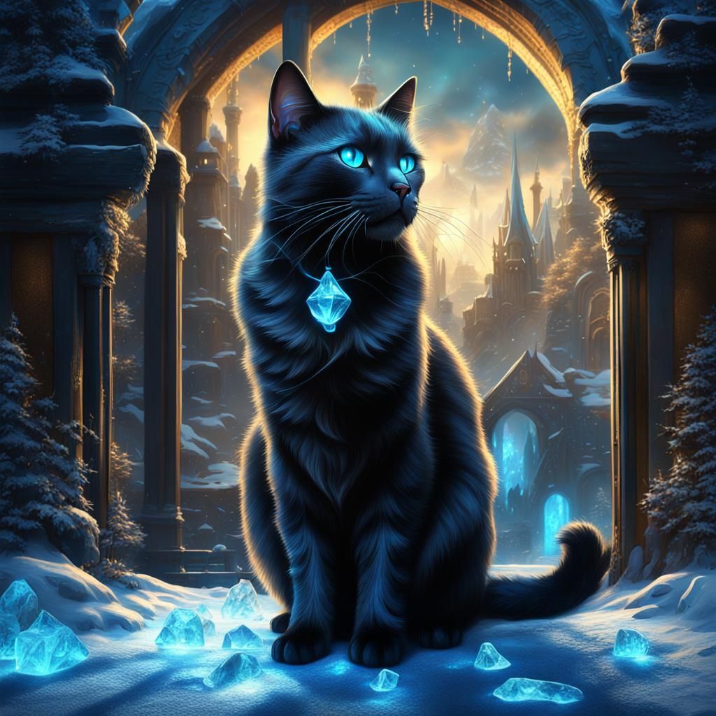 Black Cat with Icy Blue Eyes: Fantasy Concept Art