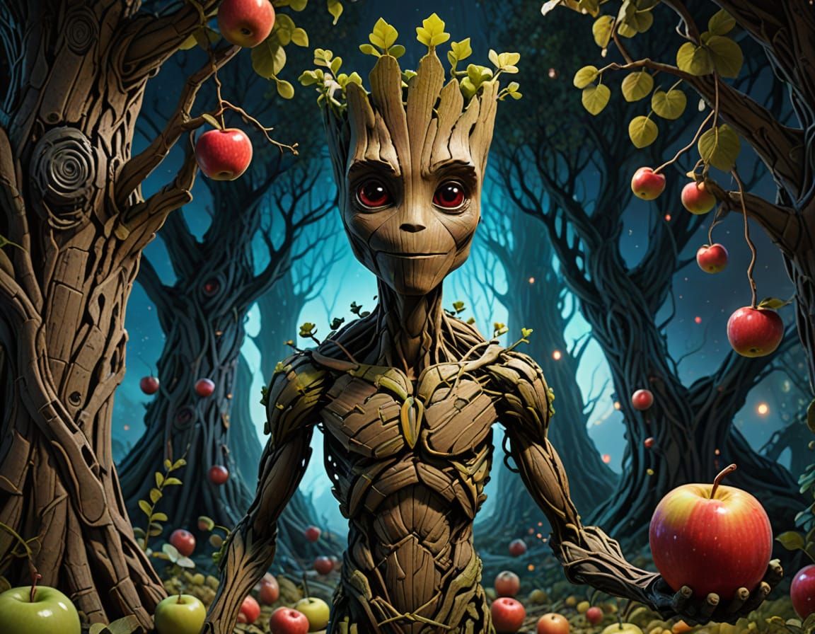 Surreal Groot Figure in Dreamlike Landscape