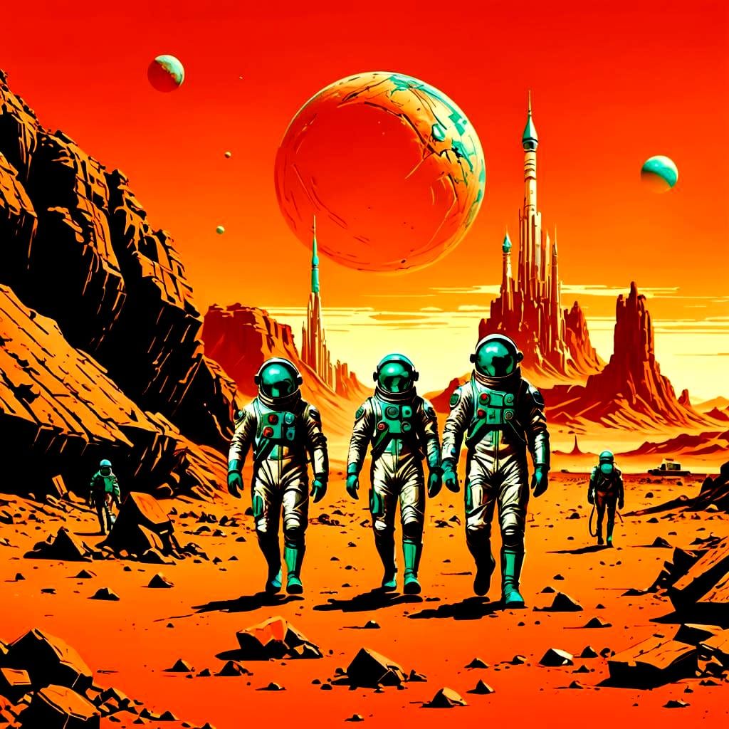 Soviet Cosmonauts Explore Mining Town on Mars