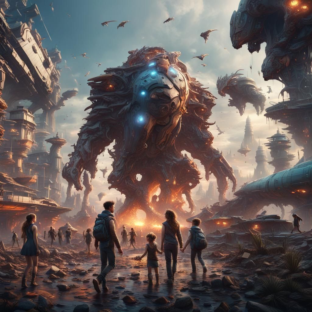 Dystopian Future: Matte Painting of Societal Chaos