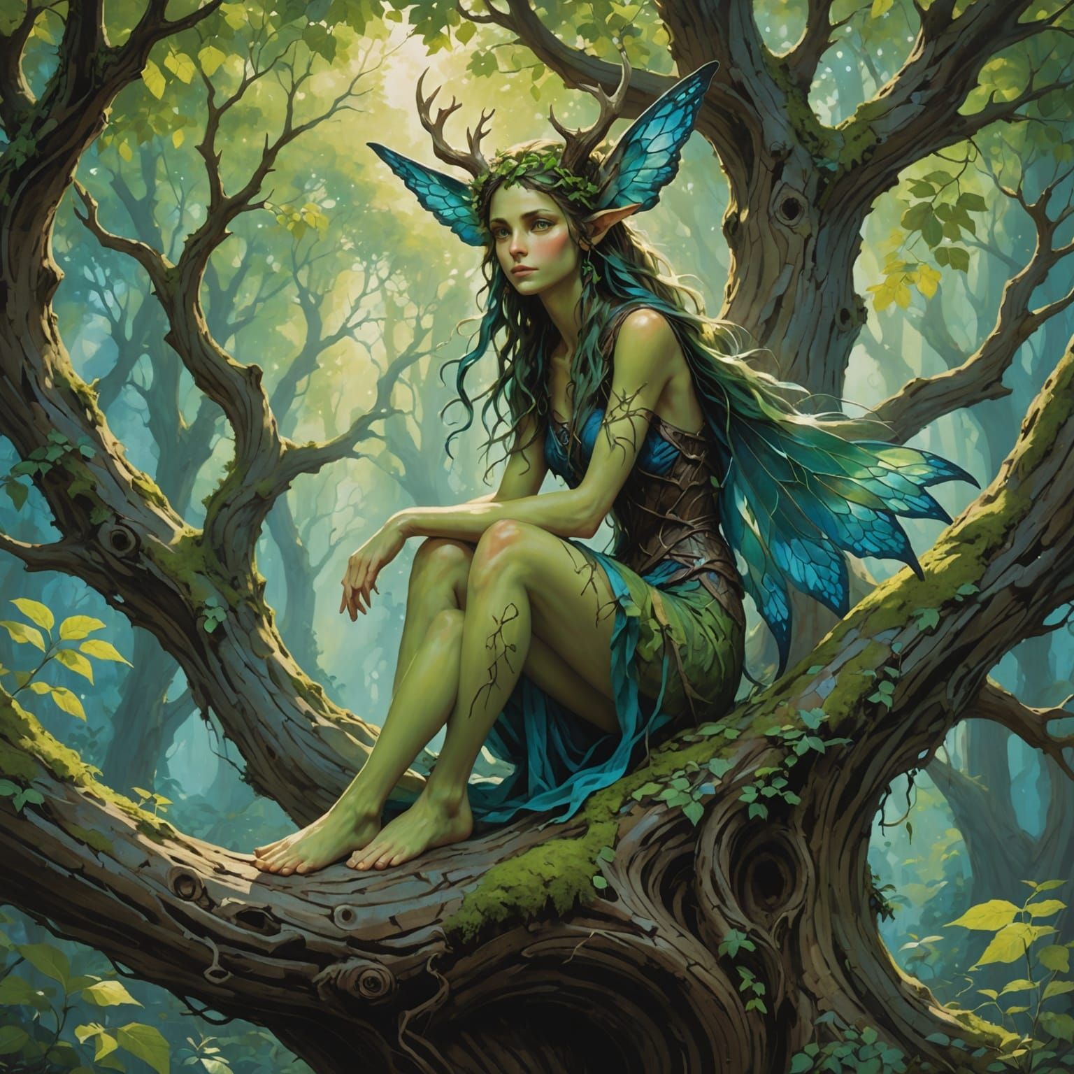 Enchanting Wood Nymph Portrait in Hyperrealistic Style