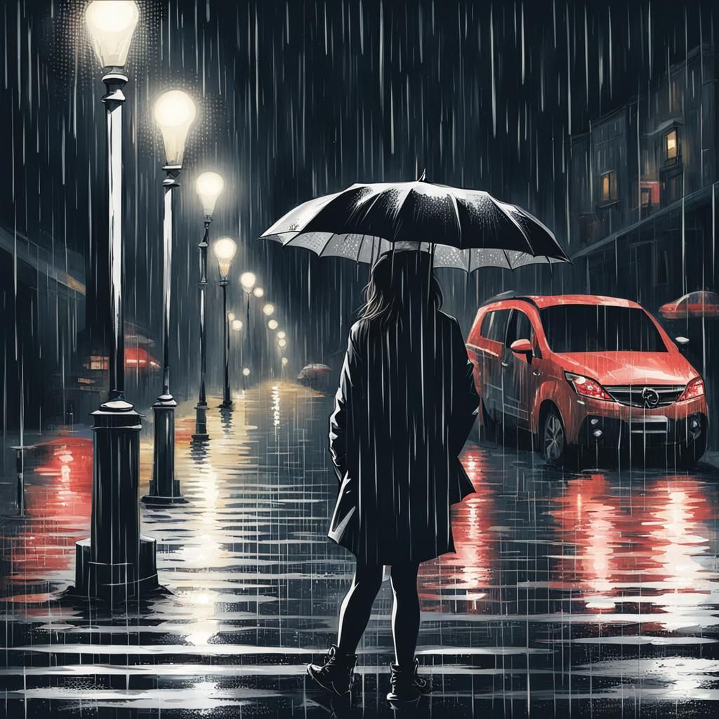 Lonely Girl Standing in the Rain