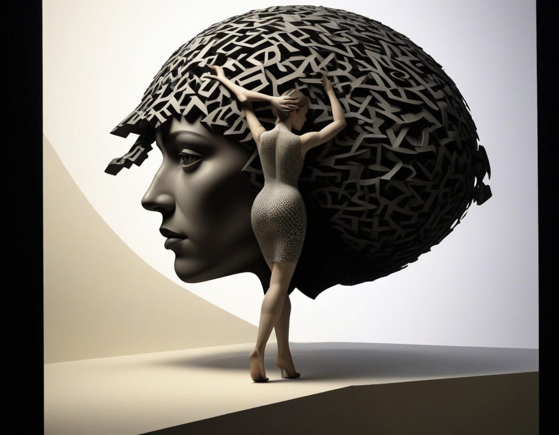 Optical Art Woman Embossed in 2.5D Style
