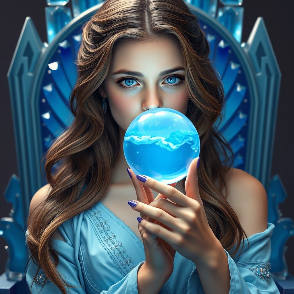 Woman on Crystal Throne with Glowing Water