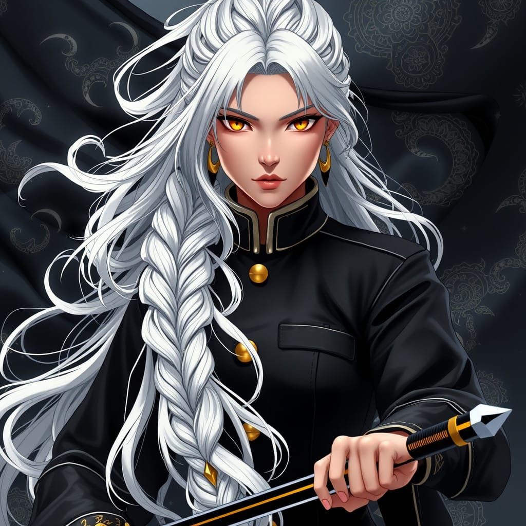 Surreal Warrior Goddess in Anime-Inspired Military Attire wi...