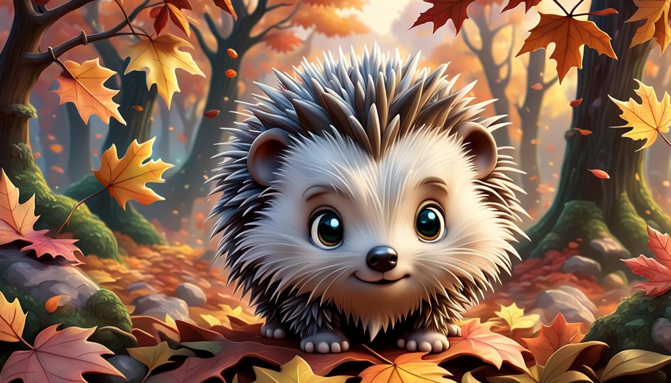 Chibi Porcupine in Autumn Fantasy
