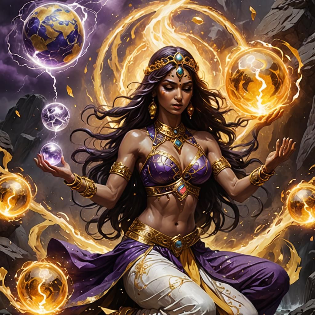 Superhero Belly Dancer Wielding Elemental Orbs
