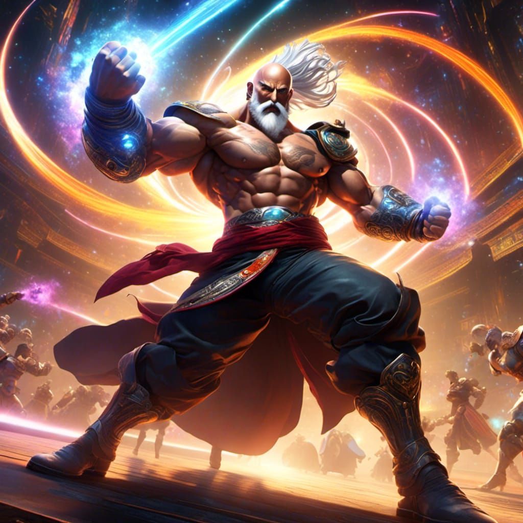 Anime Fighter Punches Opponent in Arena Setting