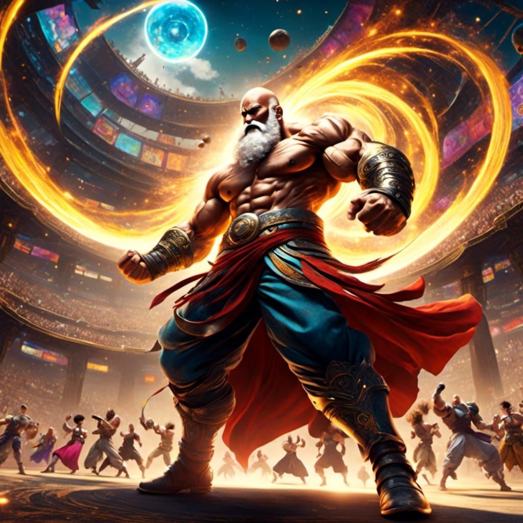 Anime Fighter Punches Opponent in Arena Setting