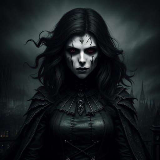 Anna Kendrick in a Haunting Dark Fantasy Cityscape