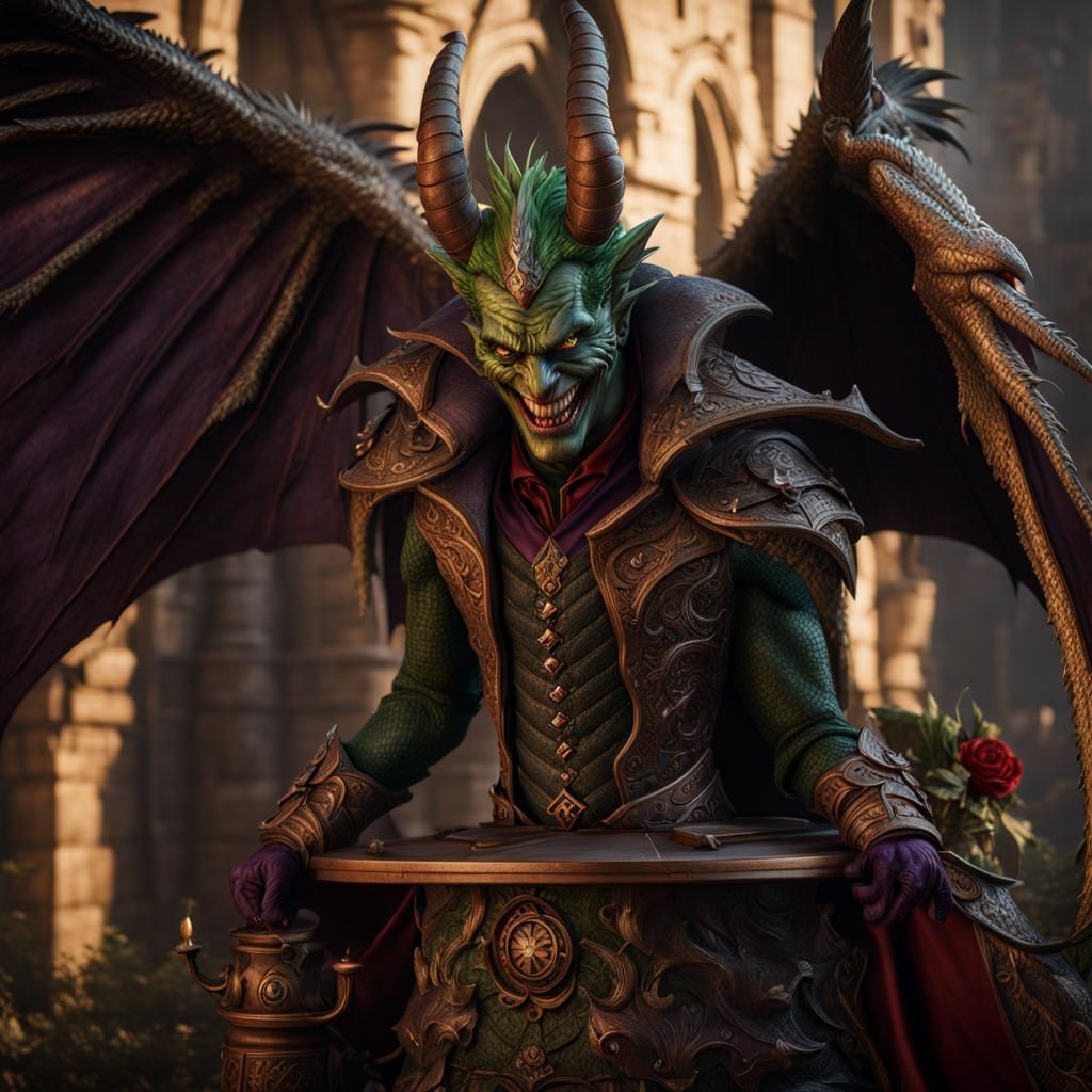 Demonic Joker Dragon Hybrid in Medieval Style
