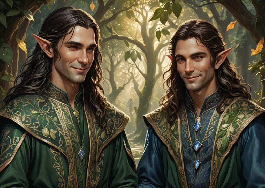 Dreamy High Fantasy Elf Couple Strolling Through Enchanted F...