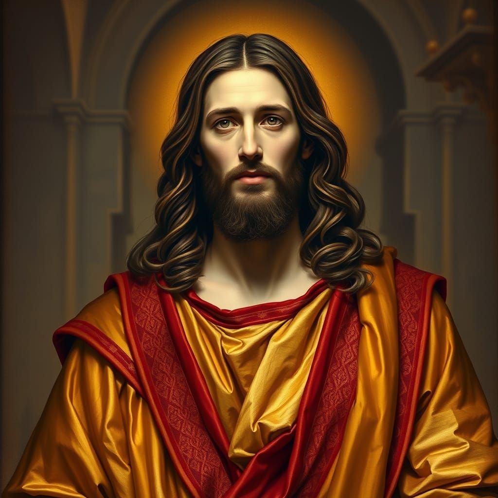 Majestic Renaissance Jesus with Golden Robes and Soft Lighti...