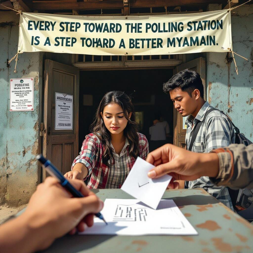 Woman Votes for Better Myanmar in Detailed Matte Painting
