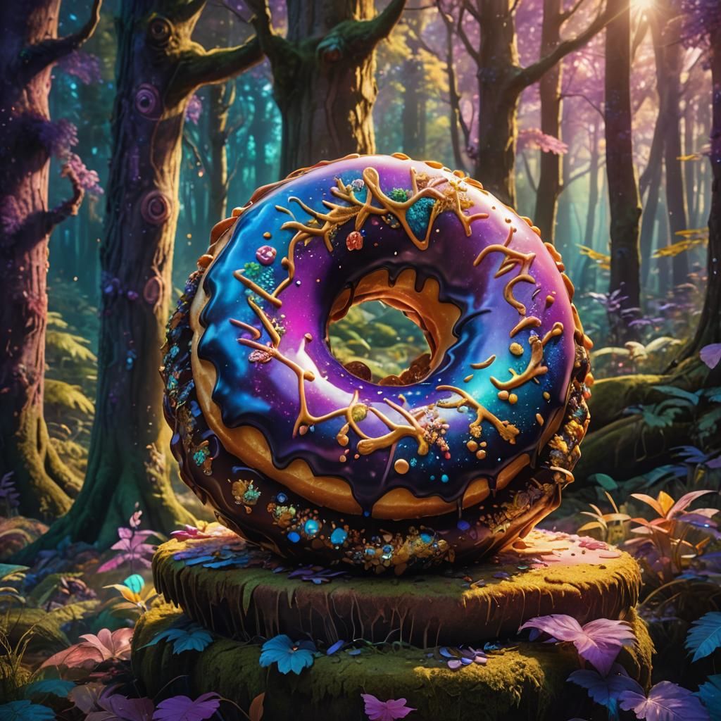 Giant Donut in Mystical Forest: Fantasy Art