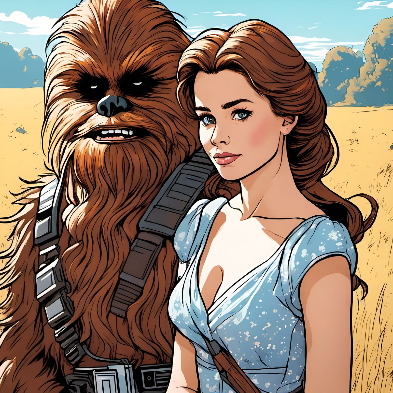 Princess Belle and Chewbacca Character Portrait