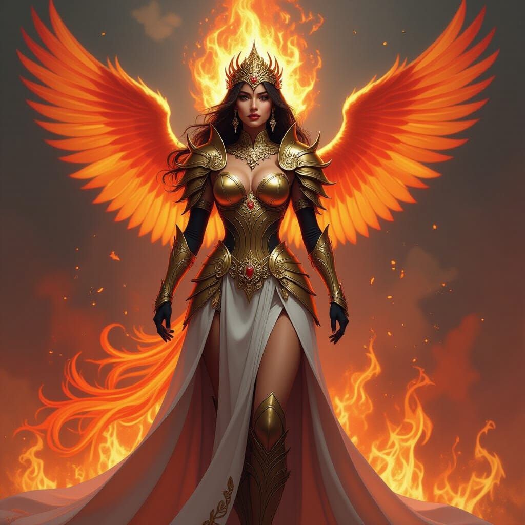Majestic Queen and Blazing Phoenix Fantasy Art