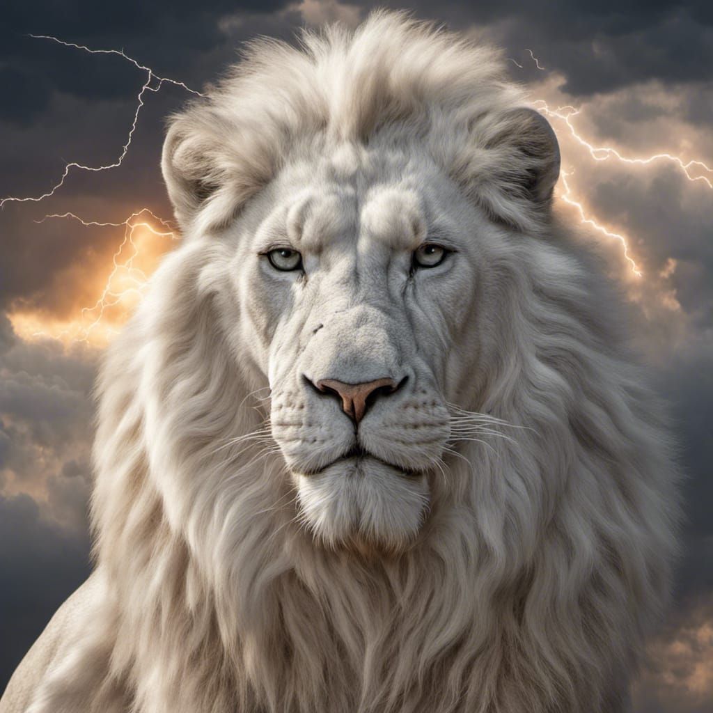 Lion in the Clouds: A Hyperrealistic Lightning Storm
