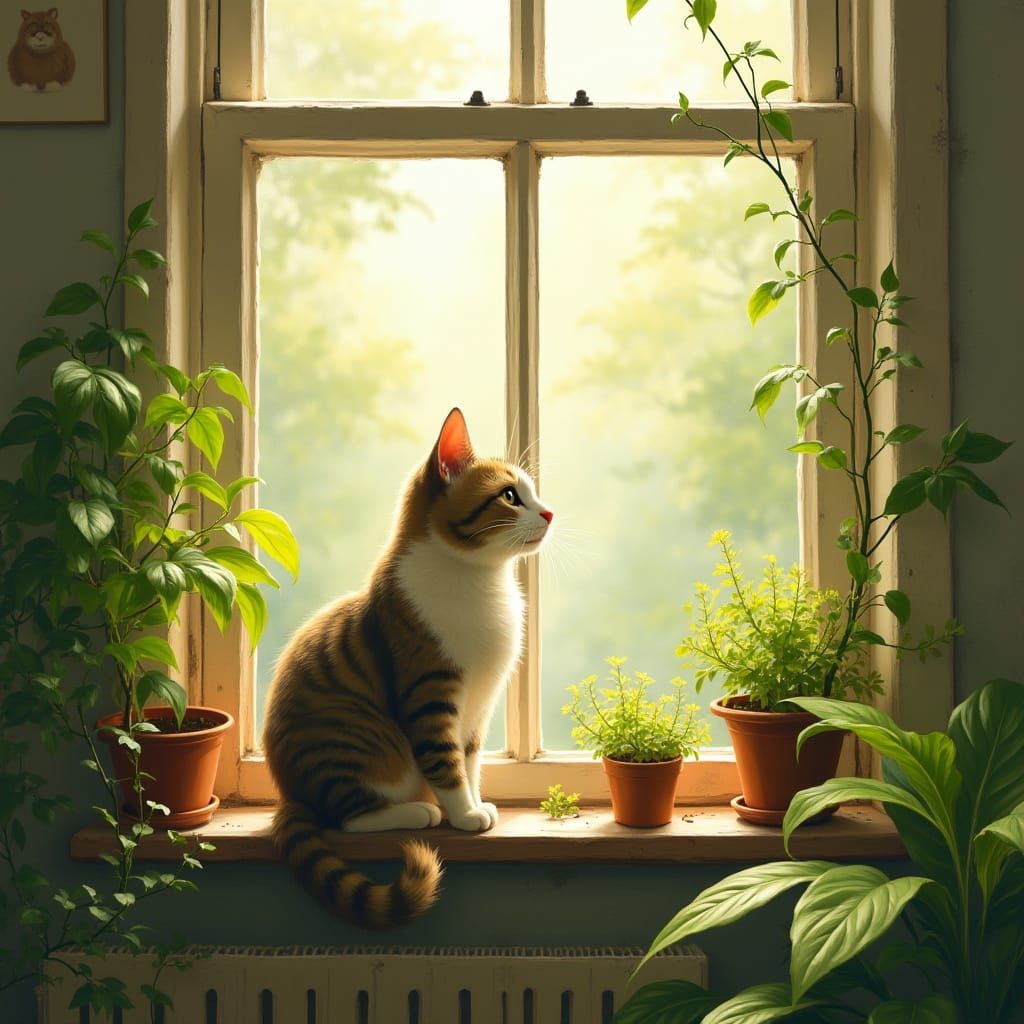 Whimsical Cat in Enchanted Garden