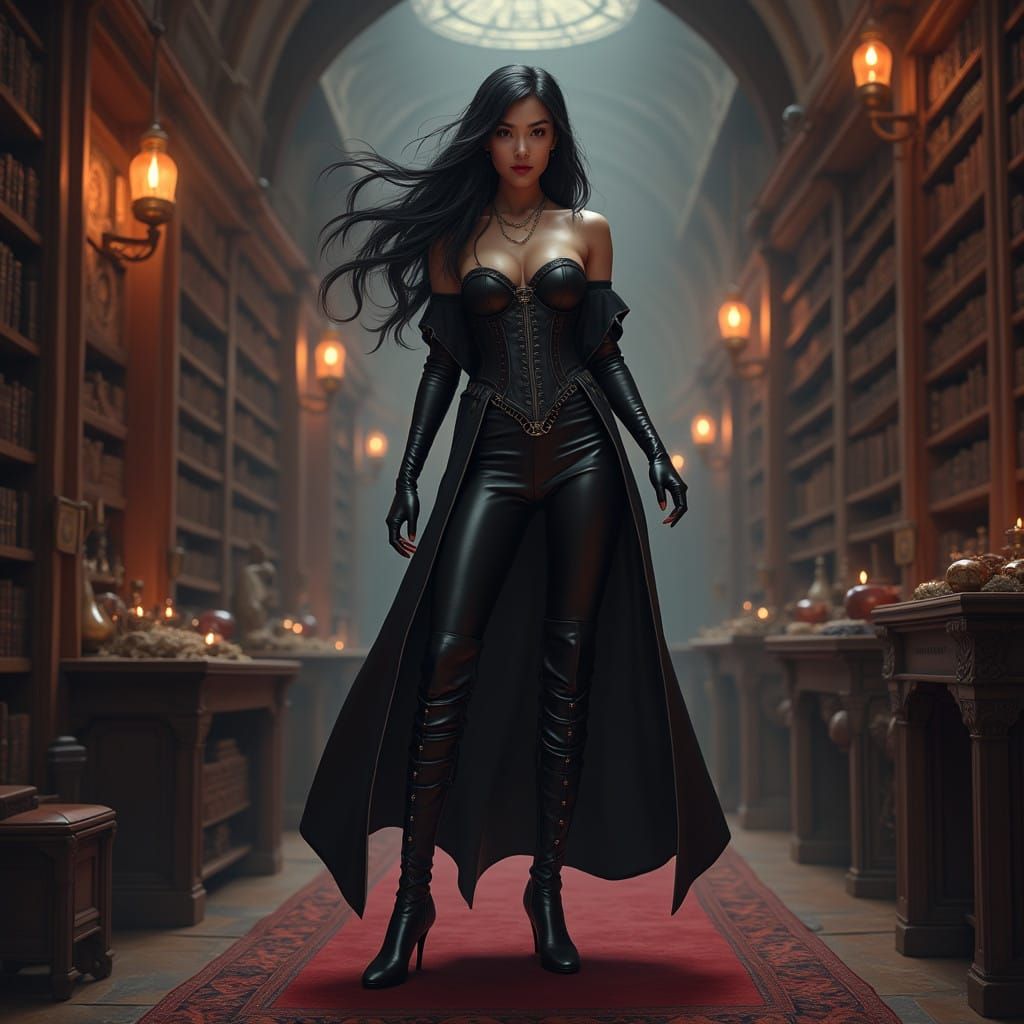 Surreal Governess of the Lucy Liu Academy in Leather Finery