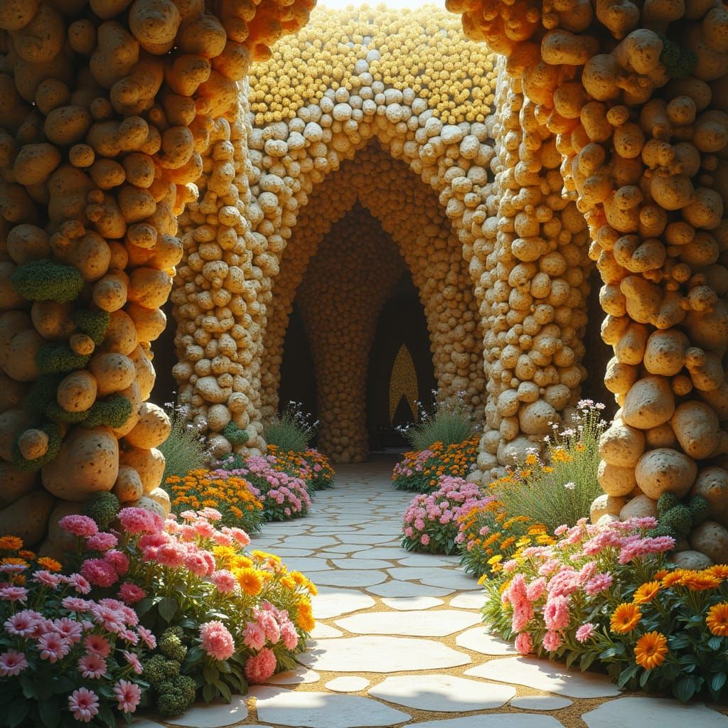 Surreal Floral Architecture in Honeycomb Style