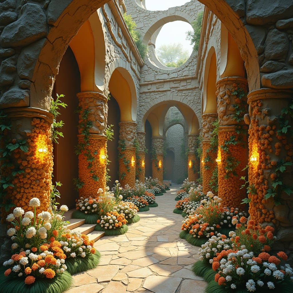 Whimsical Floral Architecture in Honeycomb Style