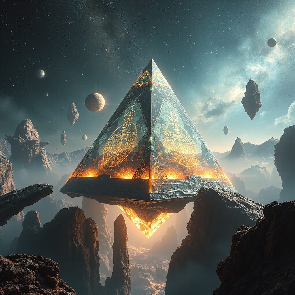 Crystal Pyramid in Nebula: Surrealist Digital Art