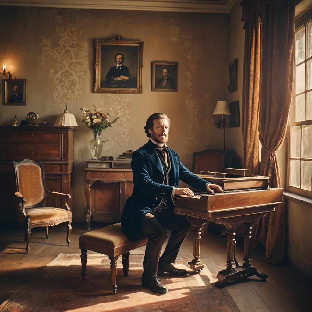 19th Century Musician at Fortepiano in Lavish Room