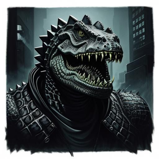 Cyberpunk Crocodile Charcoal Drawing