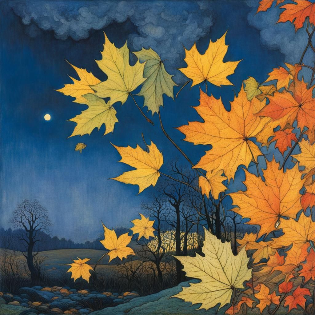 Autumn Leaves Fall in First Frost, Surreal Art
