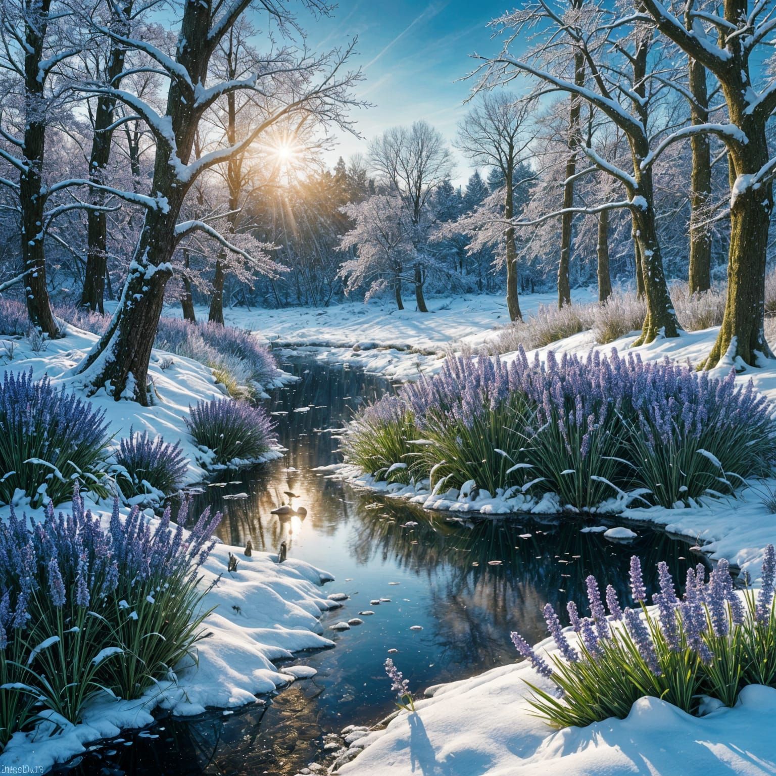 Enchanted Snowy Winter Woodland Scene