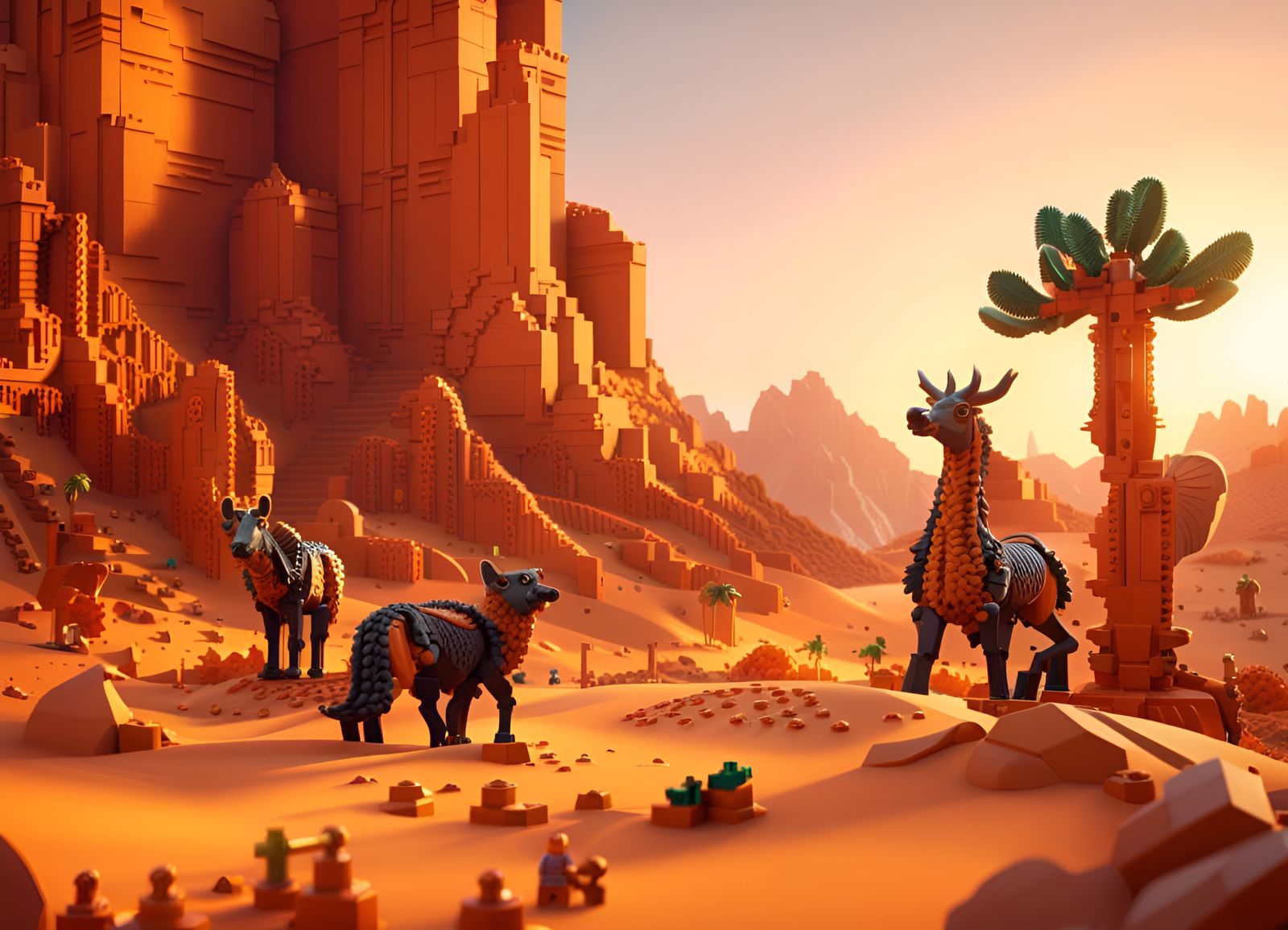 LEGO Desert Sunset with Waking Animals