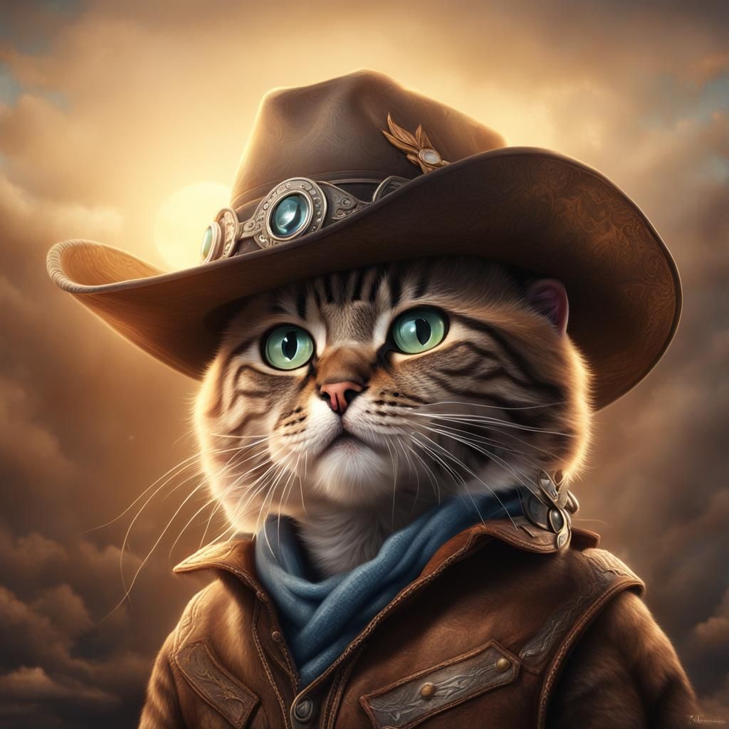 Cute Cat Wearing a Cowboy Hat