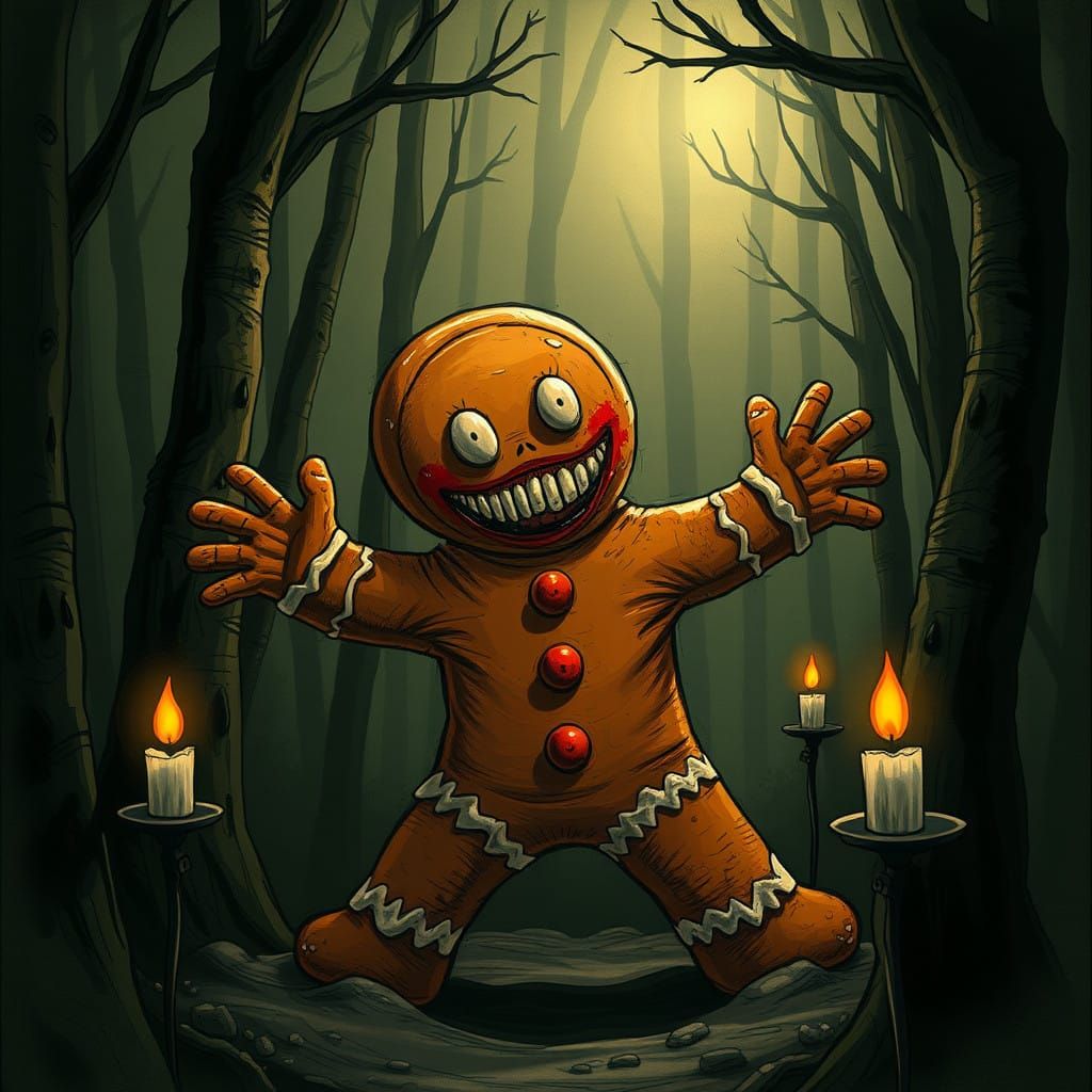 Surreal Gingerbread Horror in Grotesque, Nightmarish Style