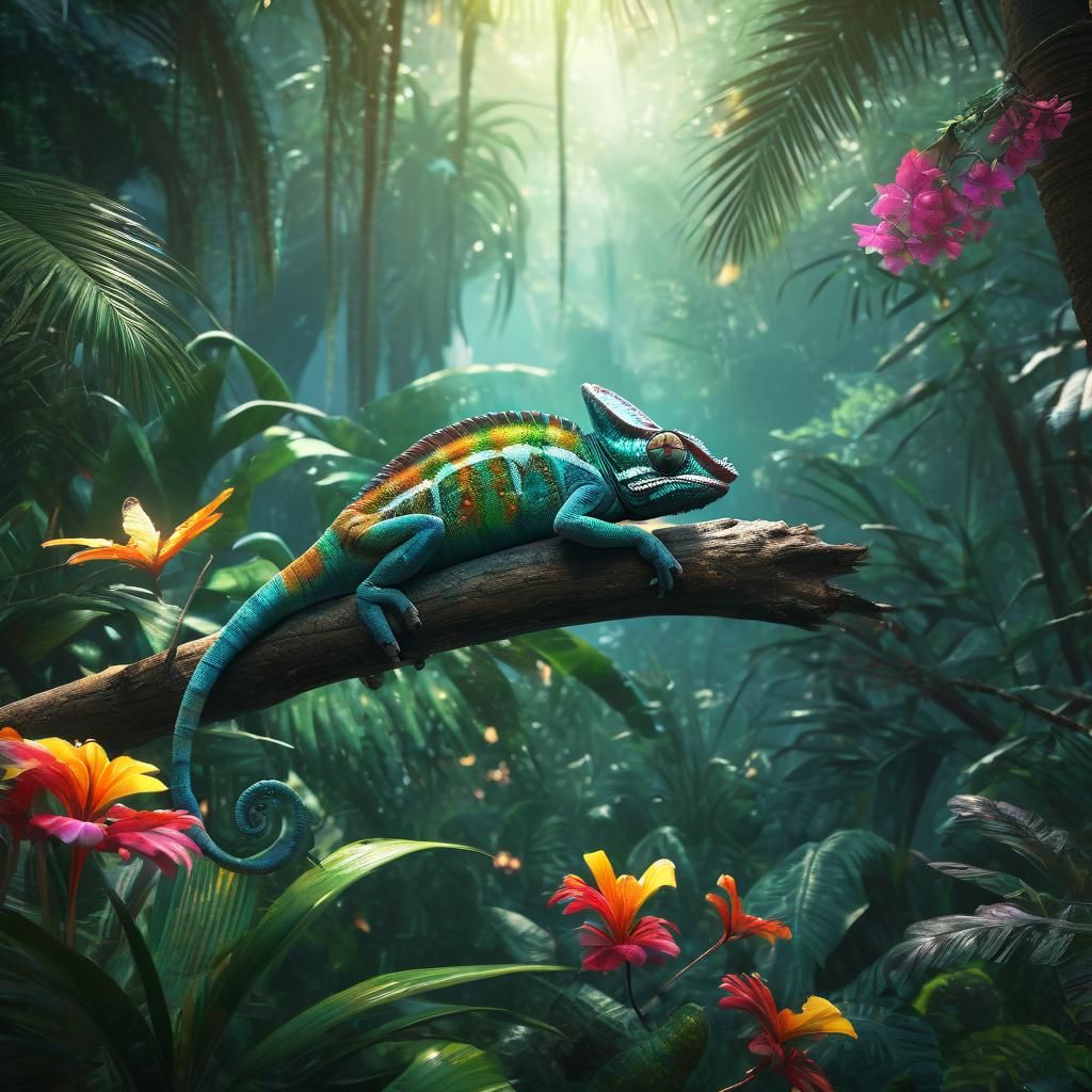 Chameleon in Tropical Jungle Concept Art
