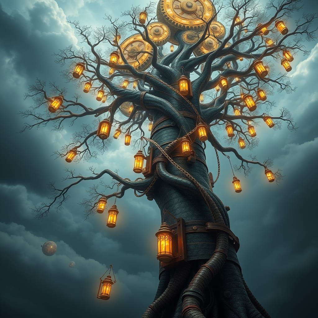 Steampunk Tree Pierces the Sky in Industrial Elegance