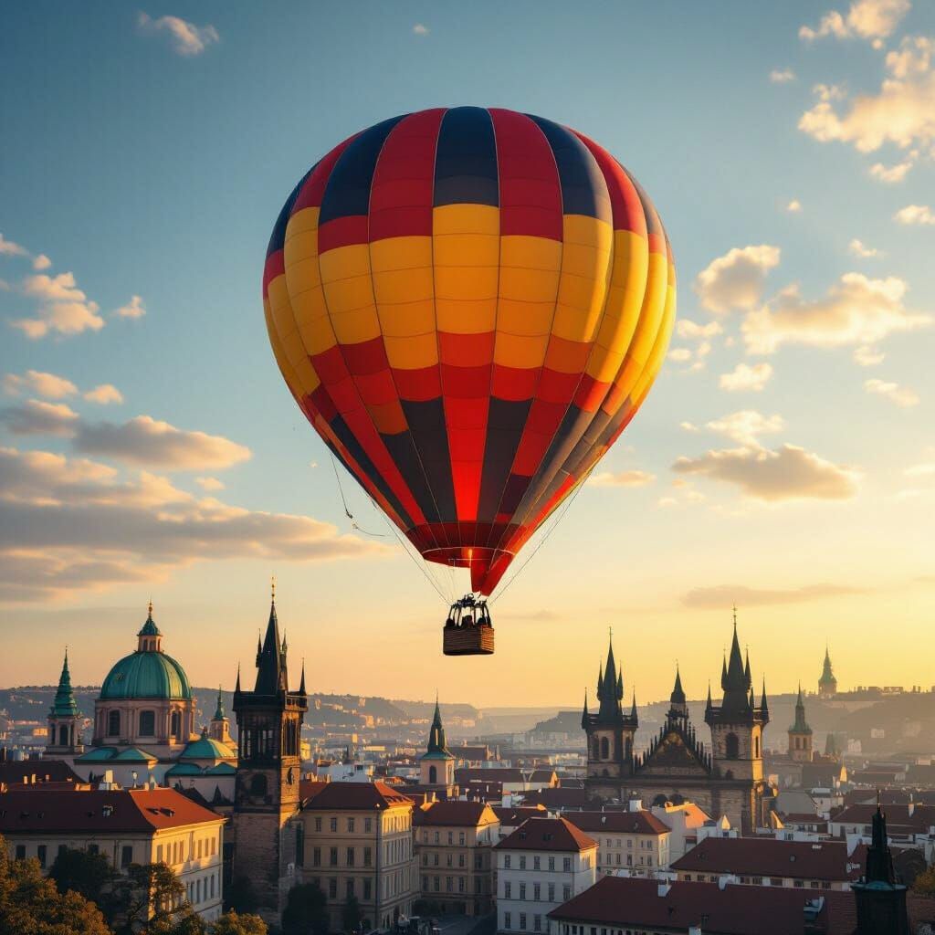 Hot Air Balloon Flight Over Prague, Cinematic Style