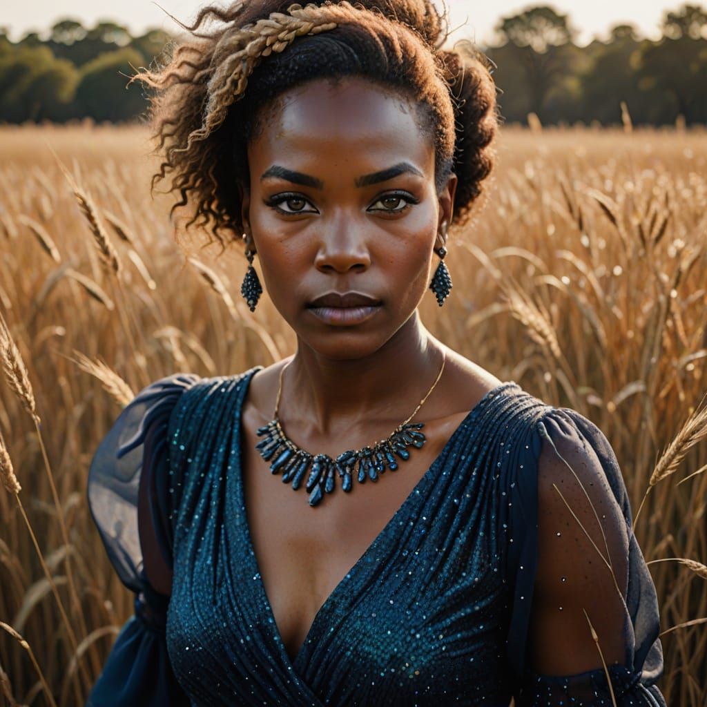 Navy Blue and Peacock Blue Glamour Portrait in Wind-Swept Sa...