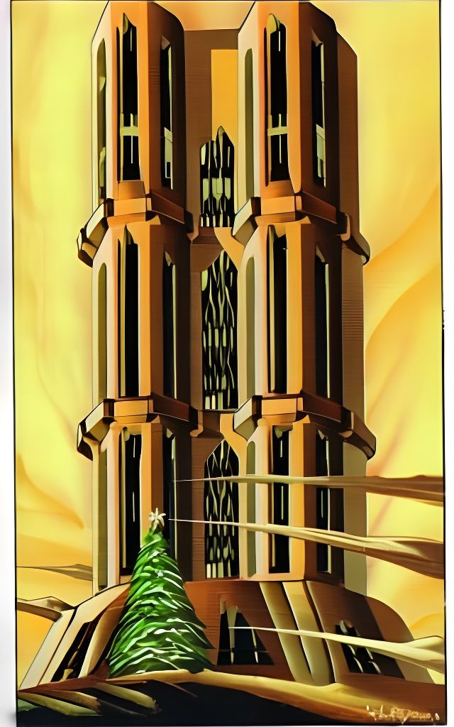 Vintage Tower of Zephyr in Hard-Edge Style