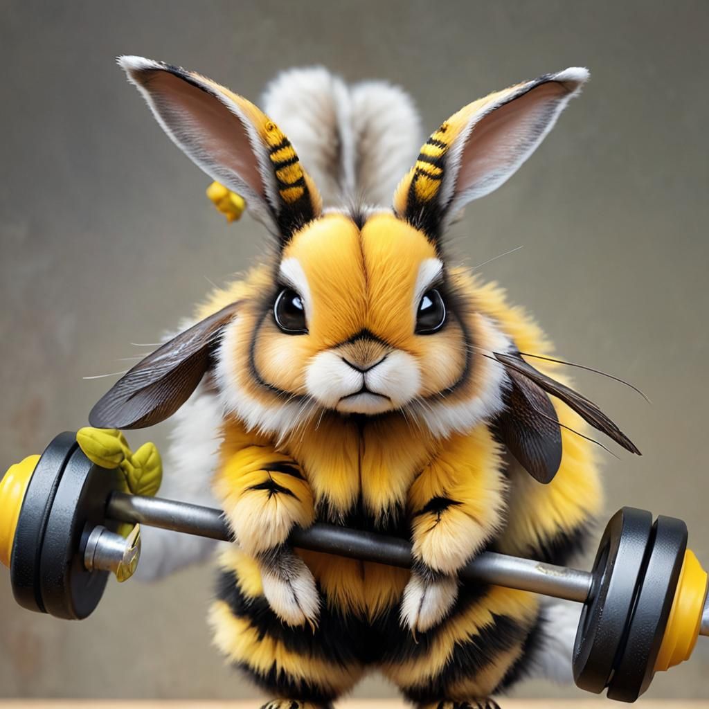 Bee-Bunny Lifts Barbell: A Cute Hybrid Creature