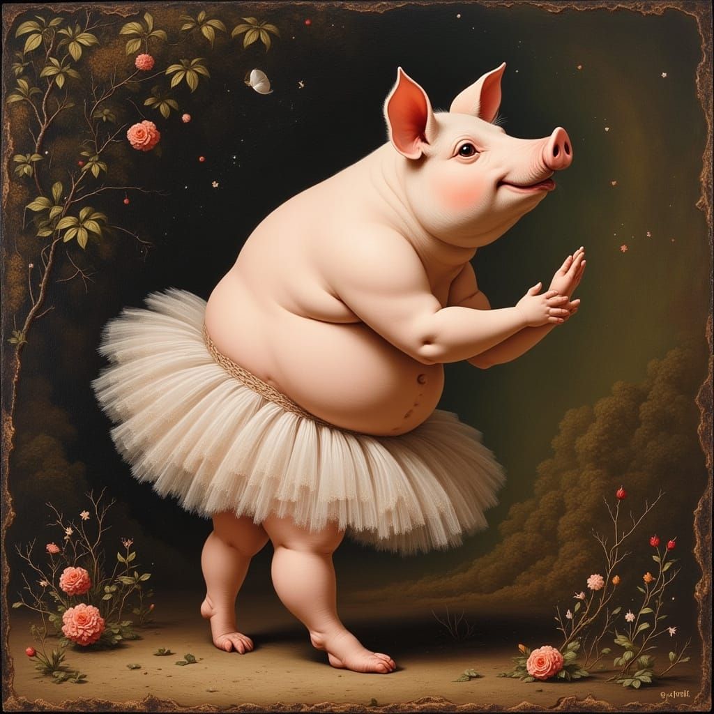Pig Ballet Dancer in Renaissance Style