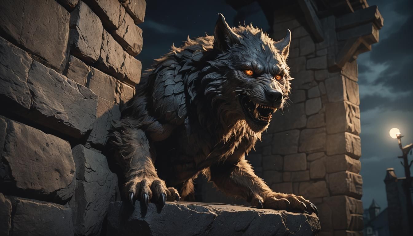 Werewolf in Nocturnal Shadows: Moody Digital Art