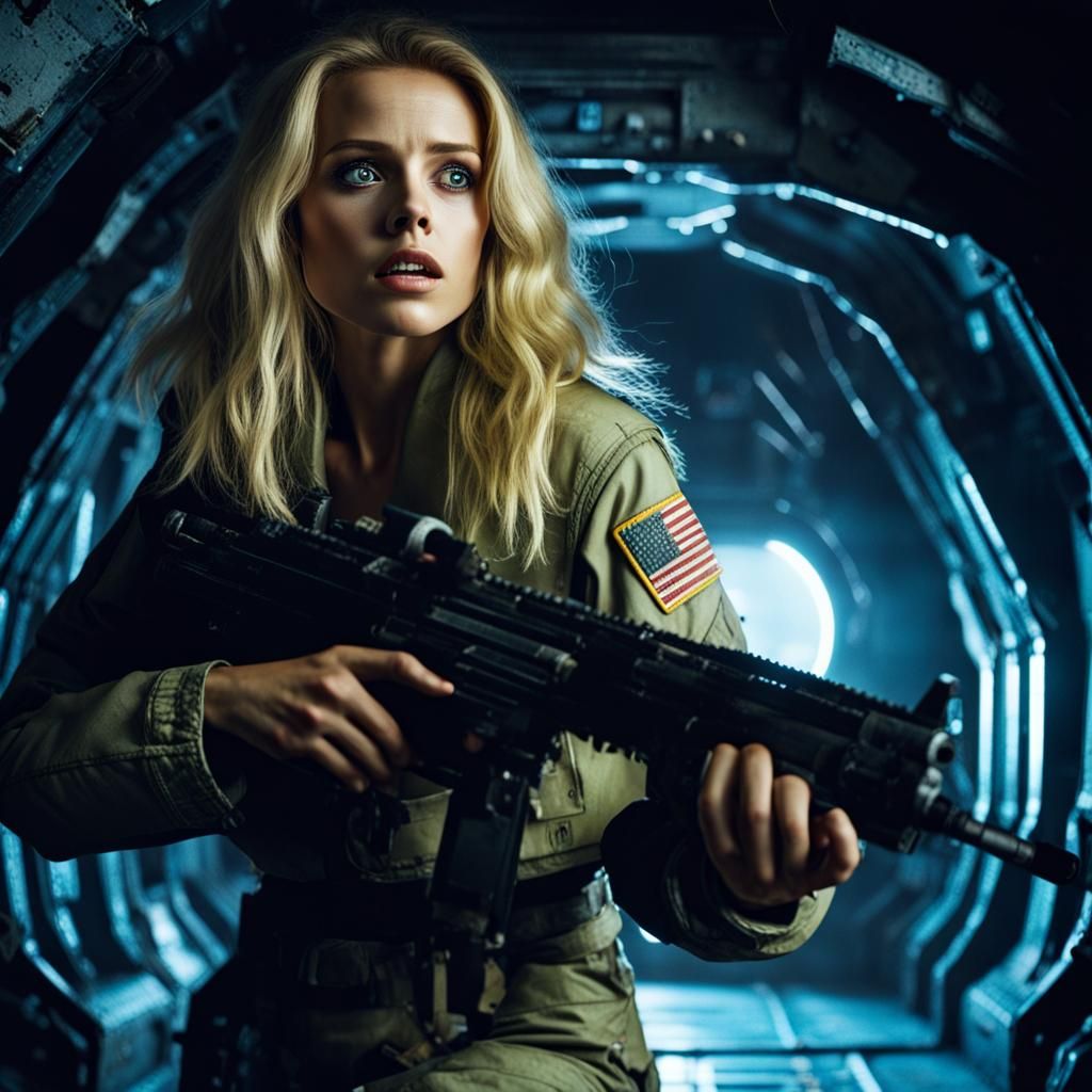 Terrified Woman Explores Dark Alien Spaceship