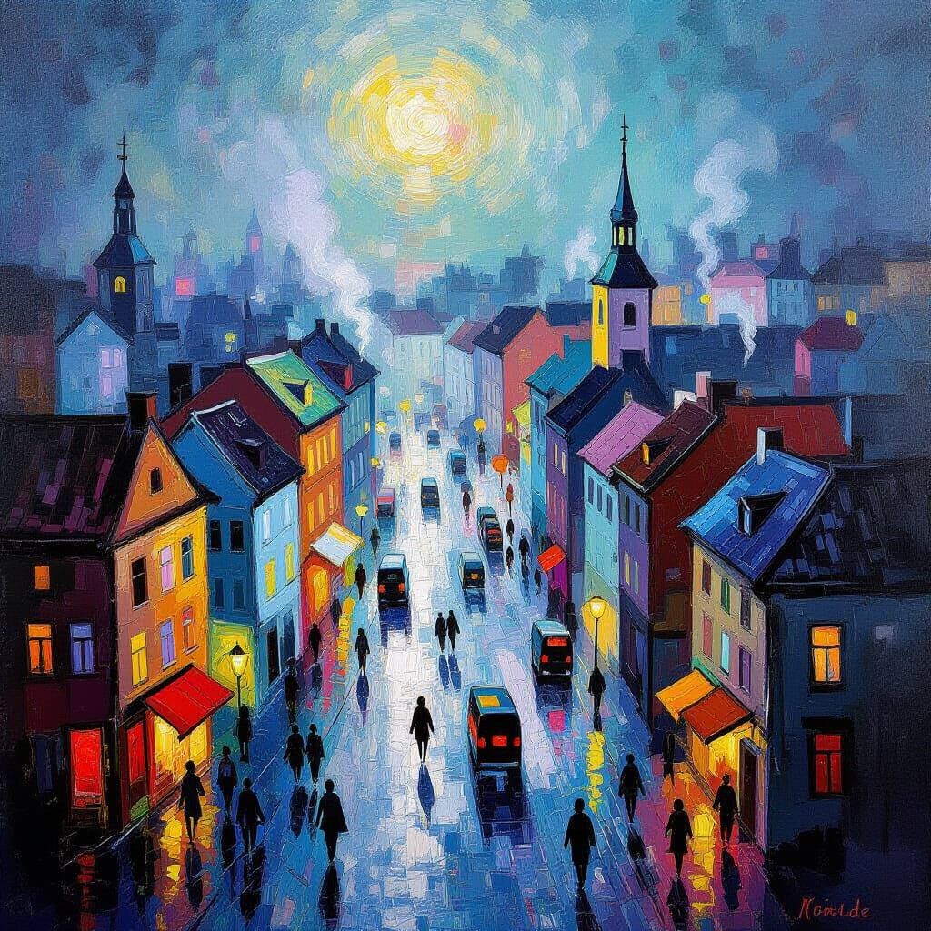 Soulful Expressionist Cityscape with Inner Light