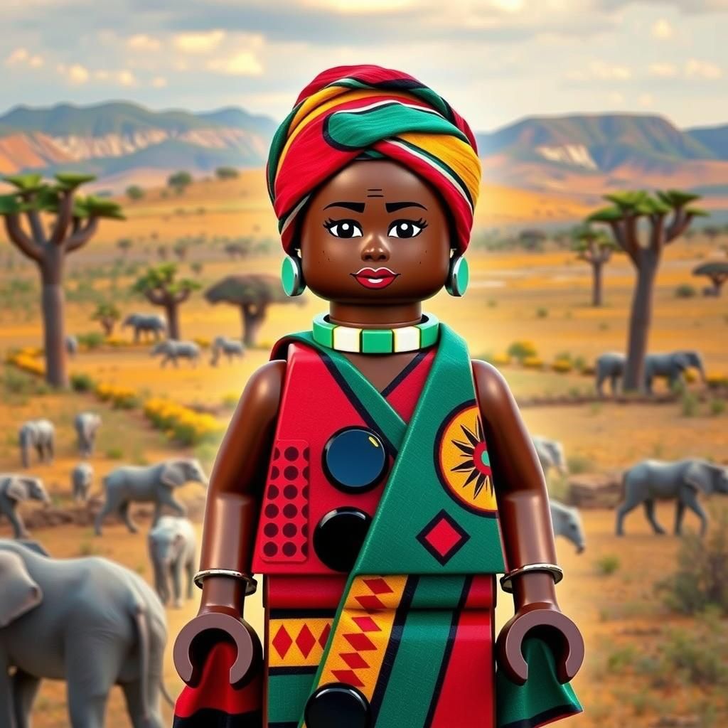 Kenyan Woman Minifigure in Maasai Mara Landscape